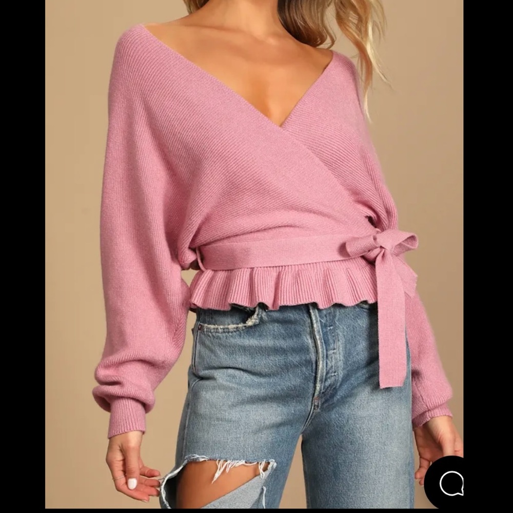 Lulu's Sweet and Sophisticated Rose Pink Knit Faux-Wrap Sweater